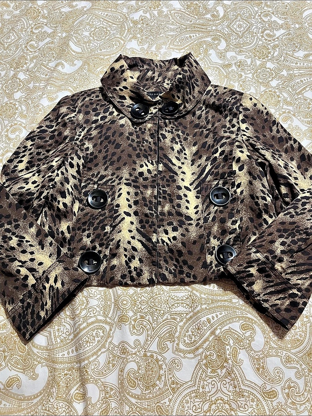 Grace Elements Animal Print Cropped Jacket in Brown & Black